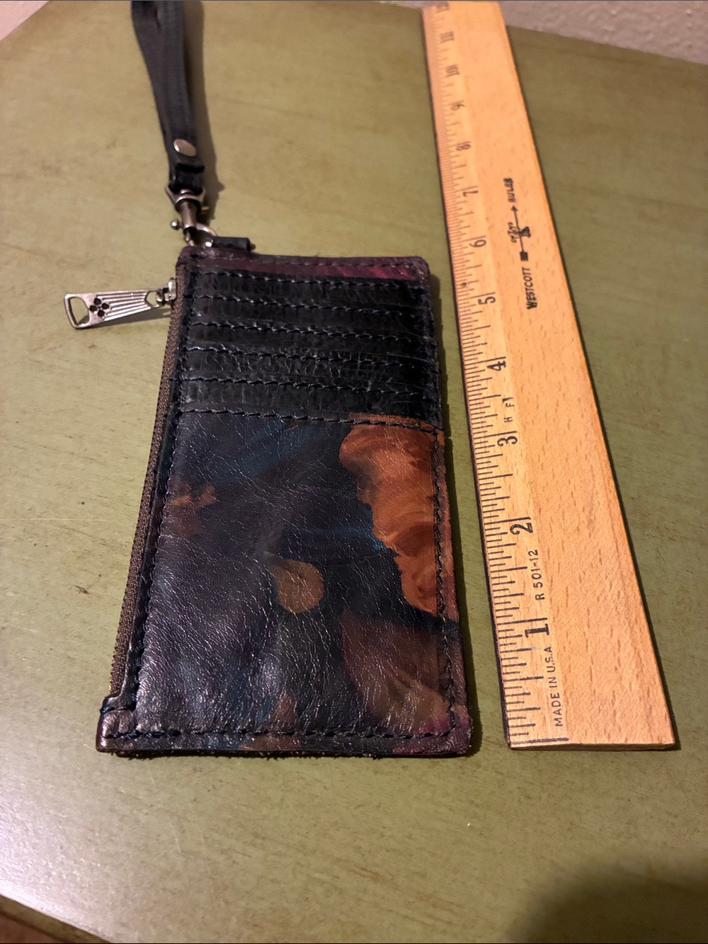 PATRICIA NASH. Floral Leather Wristlet Card Holder - Brown & Burgundy. Like New - Picture 4 of 8